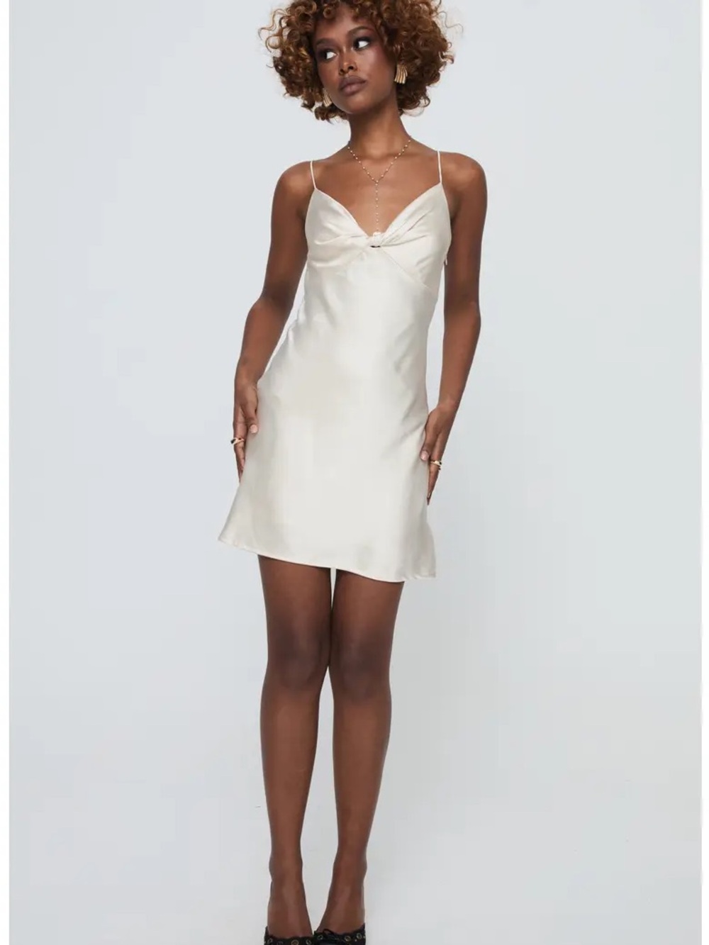 Princess Polly Ivory Satin Slip Dress with Front Knot